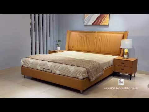 Video thumbnail 2 for 1959 Queen Size Leather Bed without Storage (CP)(WF)(BS-SKN)