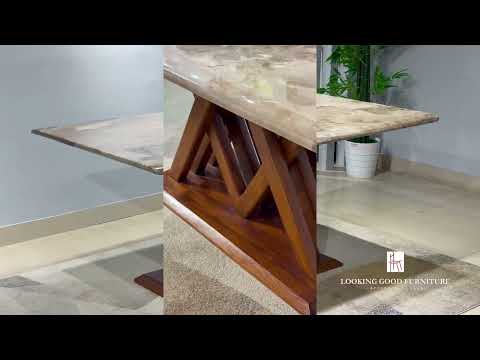 Video thumbnail 2 for DT 33 6 Seater Bati Marble Dining Set with Premium Leatherette Upholstery (BS-EC)(BS-BWD)(BS-WF)(BS-BSK)