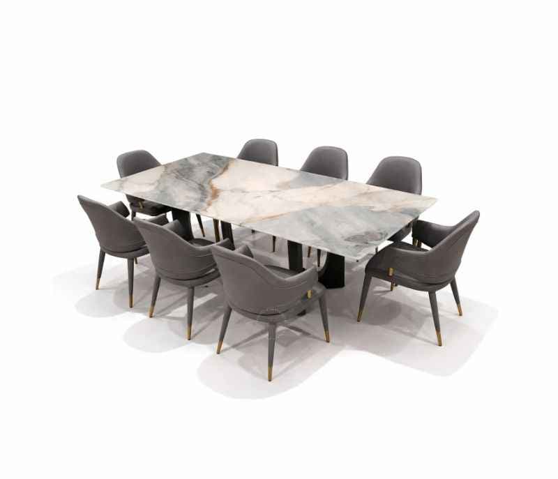 Image 5 for DT T67+C56+DINING CHAIR  ZL078 Marble Top Base With Ash Wood Metal Support 1+8 Seater