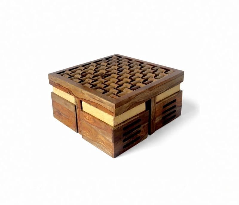 Image 7 for Nivaar 4 Stool Center Table Solid Sheesham Wood With Extra Glass And Cushions (SCV _PKU)(BTM)(WF)