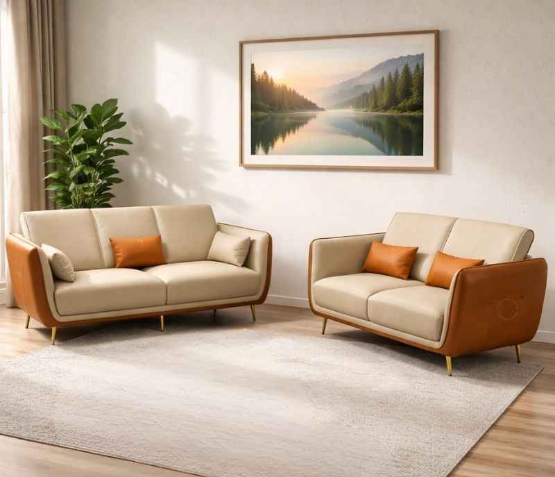 Intruder Modern 3+2 Sofa Set (Leatherette, Brown) (BTM)