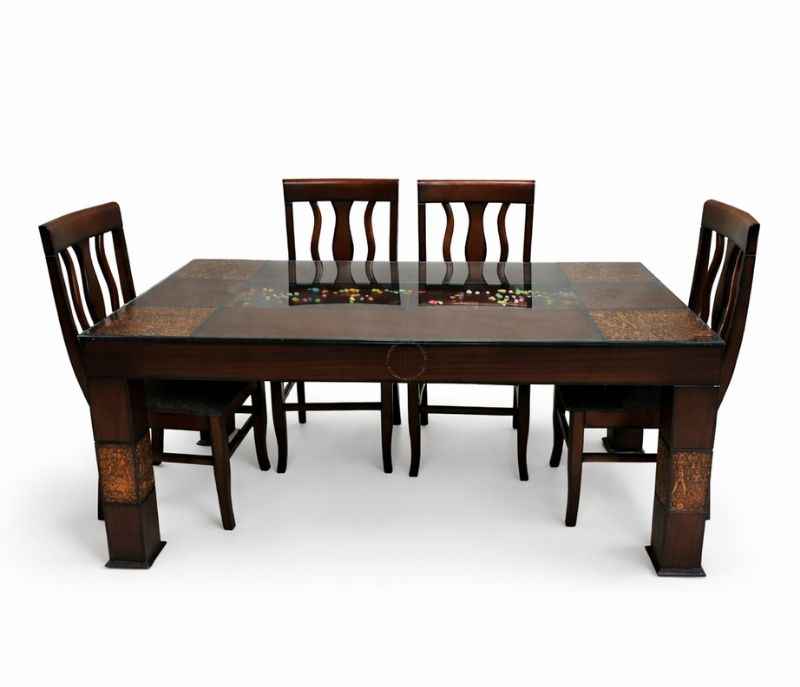 Image 5 for E 6 Seater Teak Wood Dining Set with Premium Fabric Upholstery (BSK)