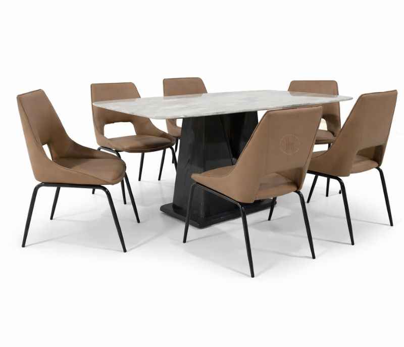 Image 2 for 861-1 6 Seater Marble Dining Set with Premium Leatherette Upholstery (WH)
