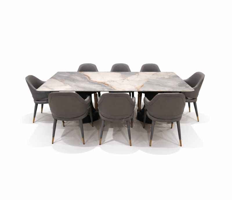 Image 4 for DT T67+C56+DINING CHAIR  ZL078 Marble Top Base With Ash Wood Metal Support 1+8 Seater