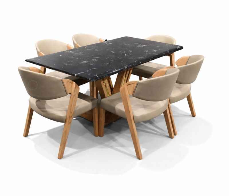 Image 2 for DT V/DC31/ PATA 1+6 Seater Chair Marble Top-Art Leather With Ash Wood PVDRMR (BS-CP)