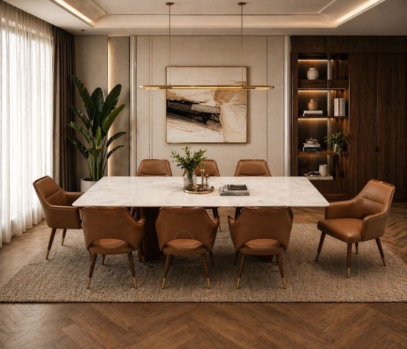 DINING TABLE 139+DBY+DINING CHAIR LG 1003 BROWN  1+8 Onyex Marble Top (HYD)