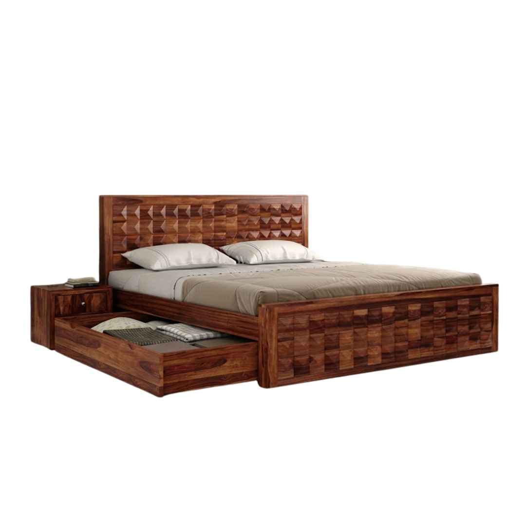 Image 4 for Diamond Sheesham Wood Bed (Honey Finish)