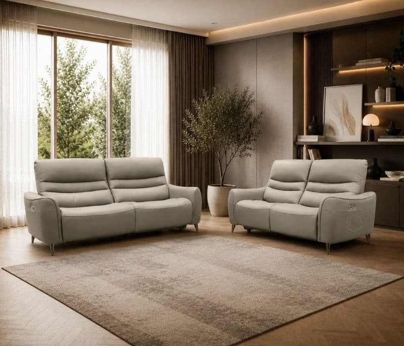 6655 Static Recliner 3+2 Leather Half (CP)(HYD)