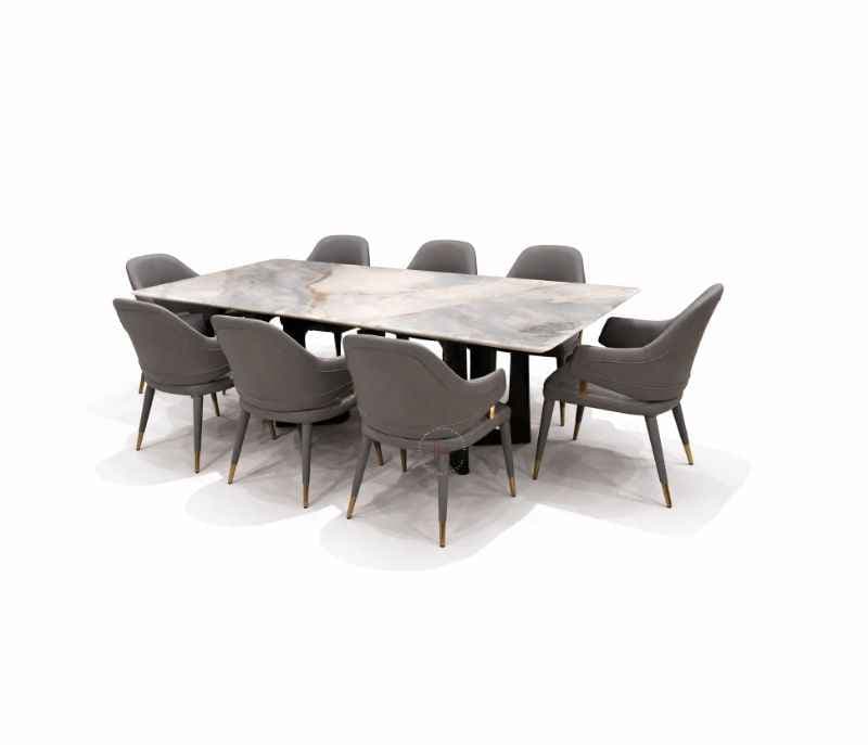 Image 3 for DT T67+C56+DINING CHAIR  ZL078 Marble Top Base With Ash Wood Metal Support 1+8 Seater