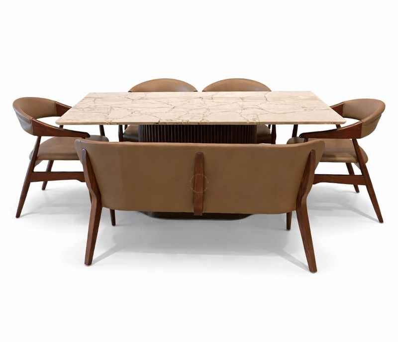 Image 2 for DT37 6 Seater Marble Top Dining Set with Premium Leatherette Upholstery BS-(KORA)