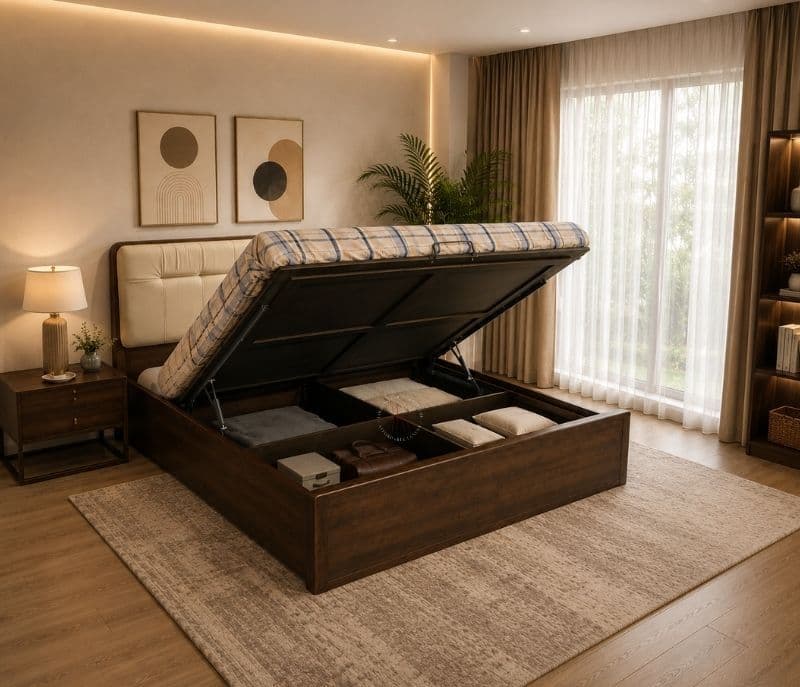 2515 King Bed With Hydraulic Storage And Leatherette With Rubber Wood (BSK)