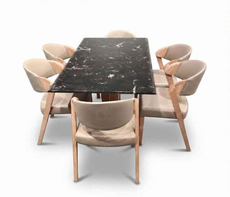 Image 5 for DT V/DC31/ PATA 1+6 Seater Chair Marble Top-Art Leather With Ash Wood PVDRMR (BS-CP)