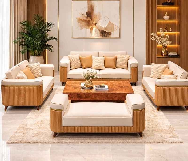 Charlie Sofa 3+2+2+ Setty Miranda Wood With Suede Fabric Upholster (HYD)