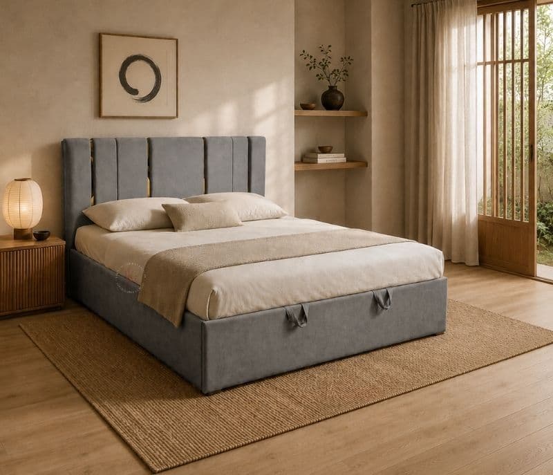 Image 1 for Lux King Bed With Hydraulic Storage Neem Wood (BSK)