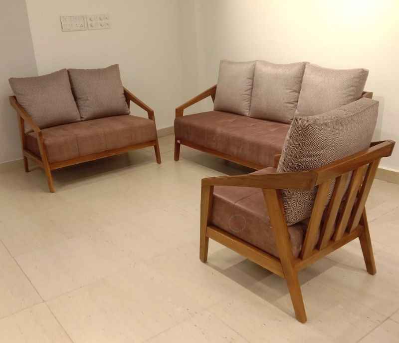 Image 3 for Ghana Teak 3+2+1 Seater Sofa Suede Fabric (SKN)