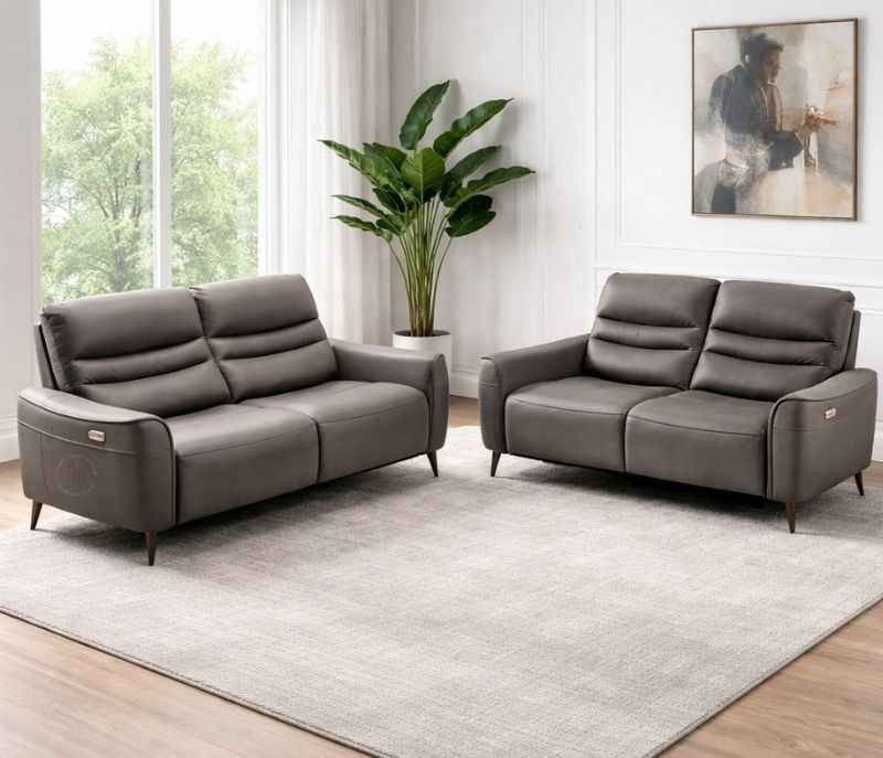 6655 3 + 2 Seater Power Recliners Half Leather (SKN OTD)