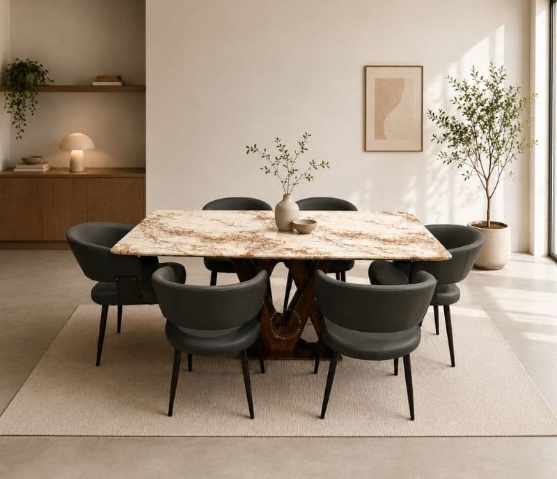 DT 2482/126 Marble Top Metal Base 1+6 Seater (EC)