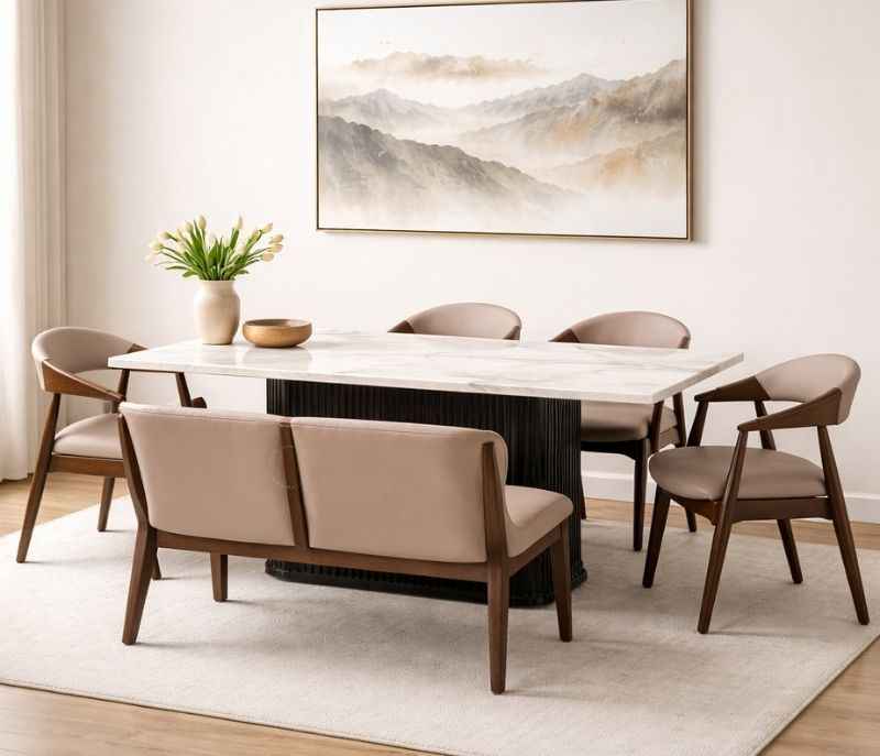 DT37+ DC361 + Bench 07+ Artificial Marble Top Dining Table  4+1+1 (EC)