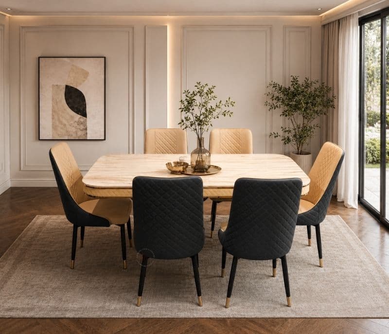 C143/414-5 Beige Blue 1+6 Seater Marble Top (BWN)
