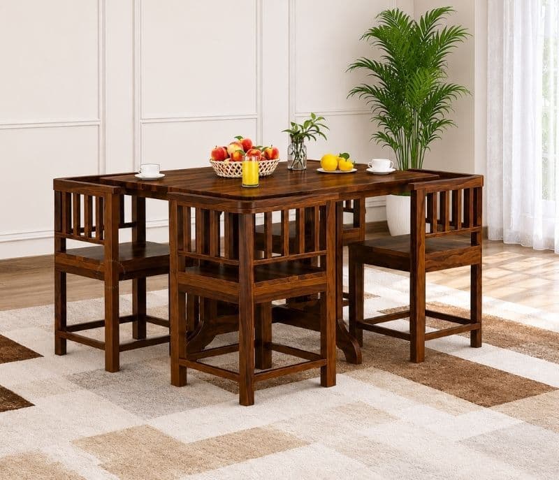 Vitaly Solid Wood Sheesham 4 Seater Dining Table Set | Space Saving Dining Table Set | Compact Dining Table Set (SCV PKU)