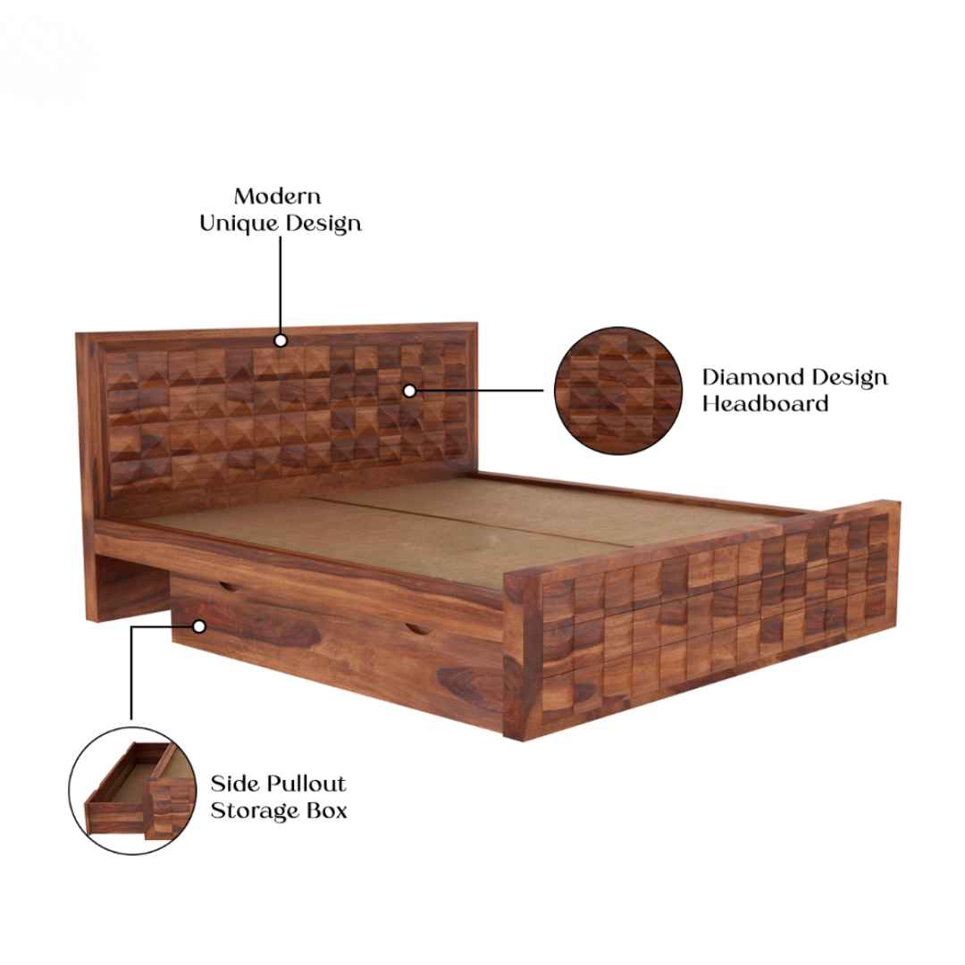 Image 7 for Diamond Sheesham Wood Bed (Honey Finish)