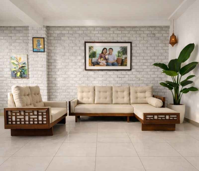 Estonia 3 + Lounger + 2 Seater Sofa Set (Suede, Jade Ivory) (KORA) (SKN)(LGB)(EC)(BTM)