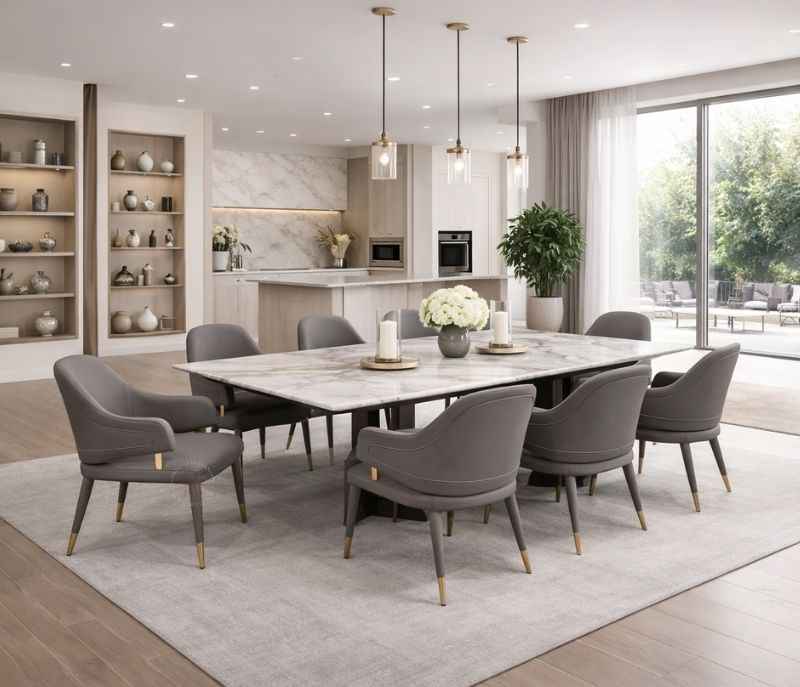 DT T67+C56+DINING CHAIR  ZL078 Marble Top Base With Ash Wood Metal Support 1+8 Seater(HYD)