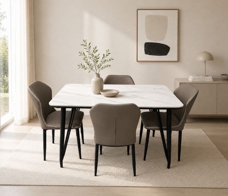 P130/1.3 808 Gray Dining Table 1+4 Seater Marble Top (EC)