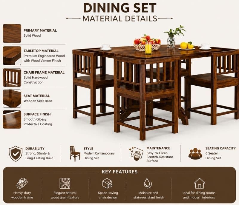 Image 2 for Vitaly Solid Sheesham Wood Dining Set  (APT_PKU)