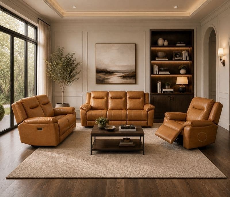 U70732 Manva 3 + 2 + 1 Power Recliner Leather Fabric (BSK)(BTM)(KORA)(EC) BS-(BWD)