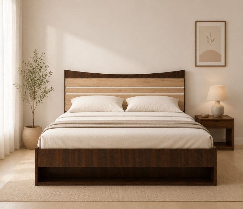 Curv King Bed Full Lift Engineered Wood Bed (WI)