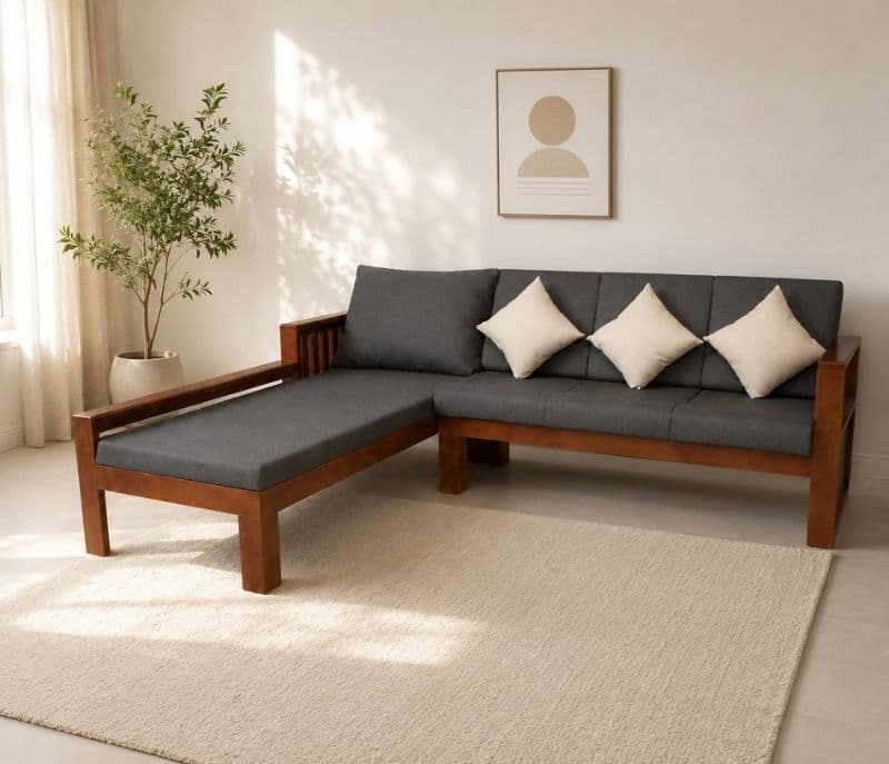 Diwaan L-Shape Sofa Solid Rubber Wood (ZAM) (OWD)