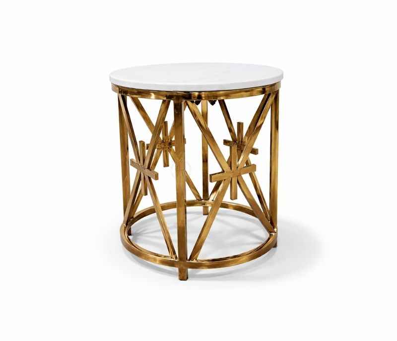 Image 2 for Corner Table 39 Gold Marble Top PVD Gold Base (HYD)