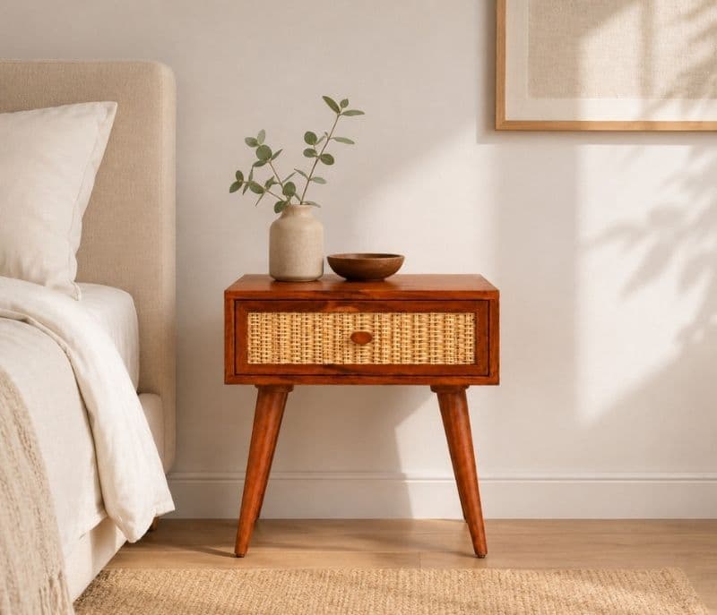Roma 1 Drawer Cane Bedside Table Sheesham Wood (WI)