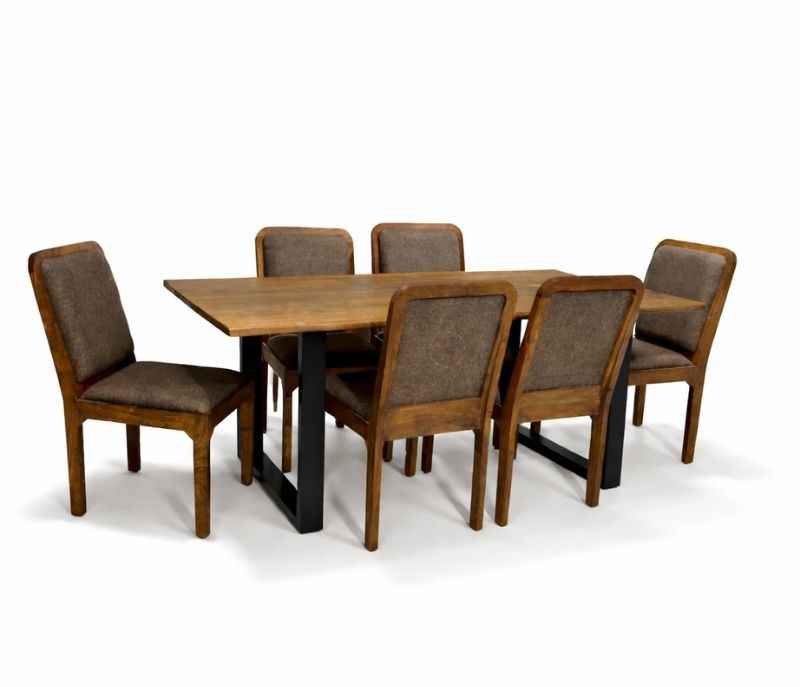 Image 3 for Live Edge Dining Set Table 4+Bench Acacia Wood with Premium Fabric  (WH)(EC)(HYD)(BWD)(BSK)