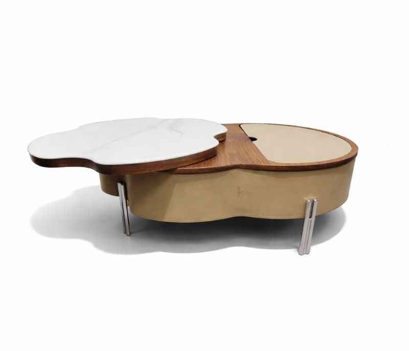 Image 2 for Center Table 3 Marble Top With Storage Combined Wood And Metal Legs Support (HYD)
