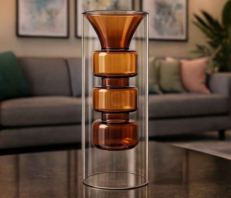 VM-17 Glass Hydroponic Vase - Clear Double Layer Design, Plant Propagation Container, Desktop Decoration