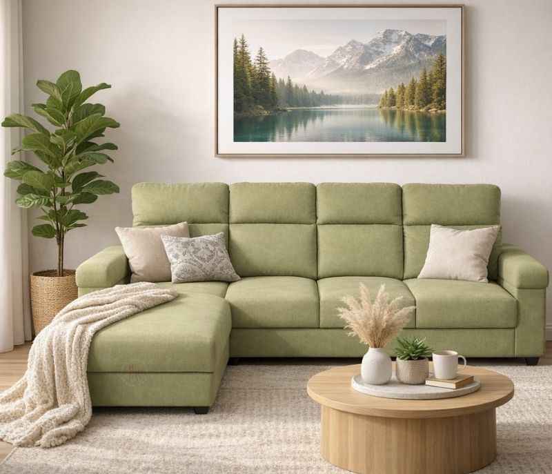 Greenland Modern 3 + Lounger Sofa Set (Cotton Linen, Green) (WH OTD)