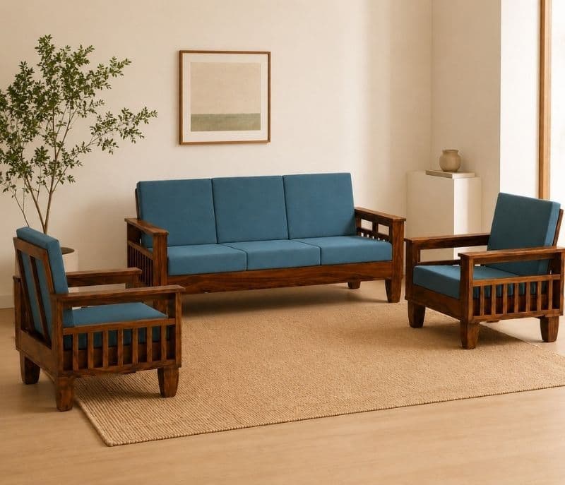 Sleek 3+1+1 Seater Sofa Set With Sheesham Wood(WI)