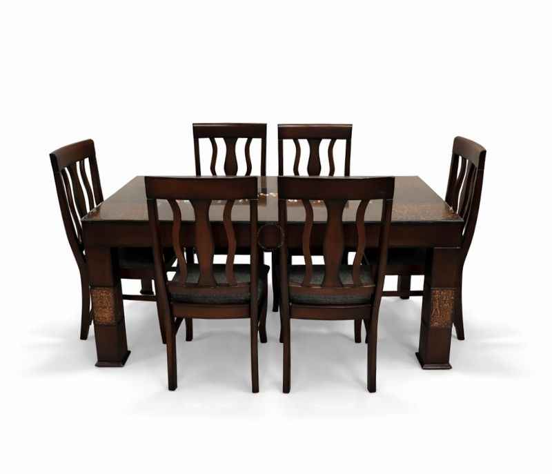 Image 4 for E 6 Seater Teak Wood Dining Set with Premium Fabric Upholstery (BSK)
