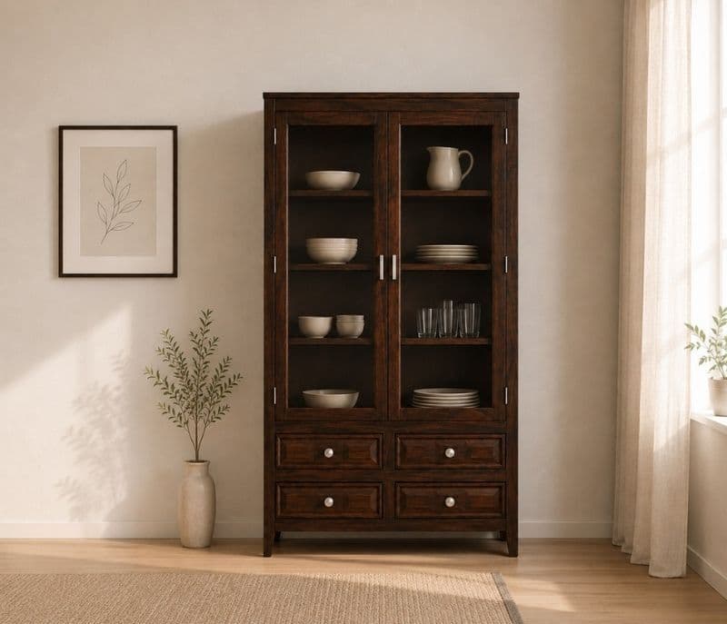 Venice Glass Crockery Cabinet / Bookshelf Sheesham Wood (WI)