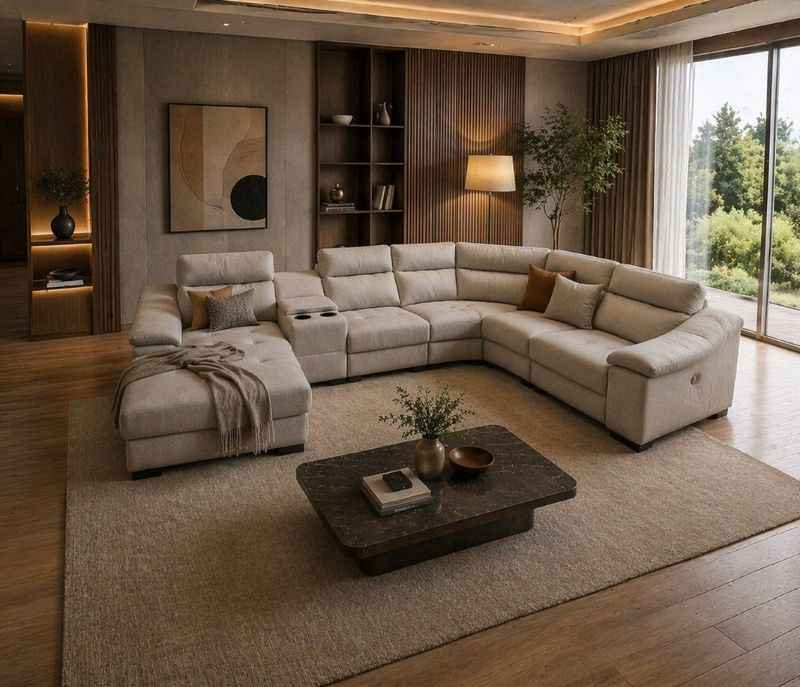 Image 3 for Nottingham Sofa 2+C+1+Console+Longer (With One Recliner ) Suede Fabric (SKN)