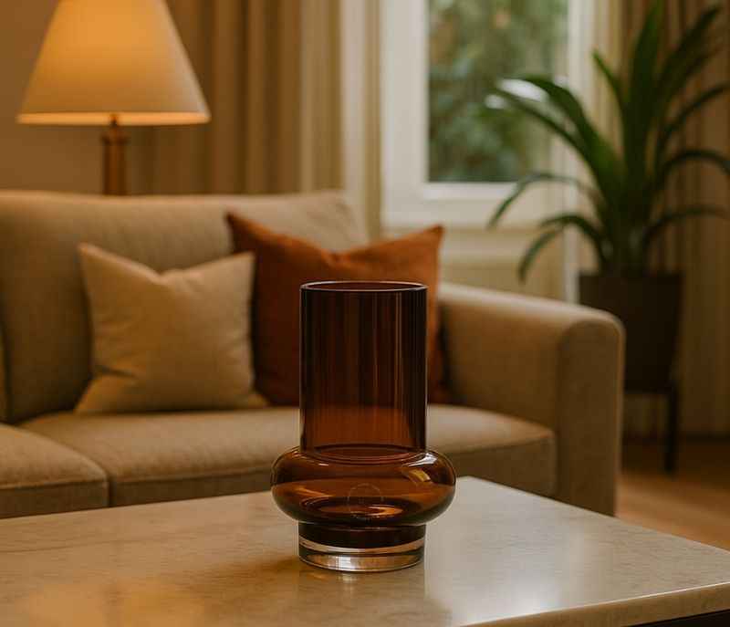 VM-26  Vintage Glass Vase Amber Straight Vase Model Room Living Room Dining Table Flower Arranger Glass Vase