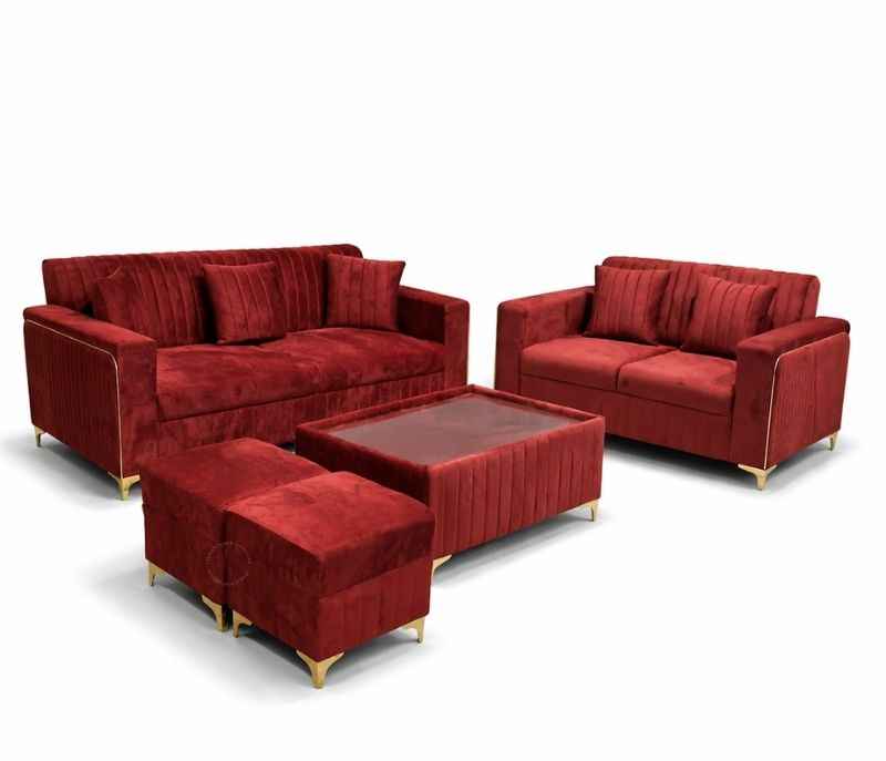 Image 2 for New Oreo Sofa 3+2+2 Puffy+Center Table With Glass Velvet Fabric  (EC)(HYD)