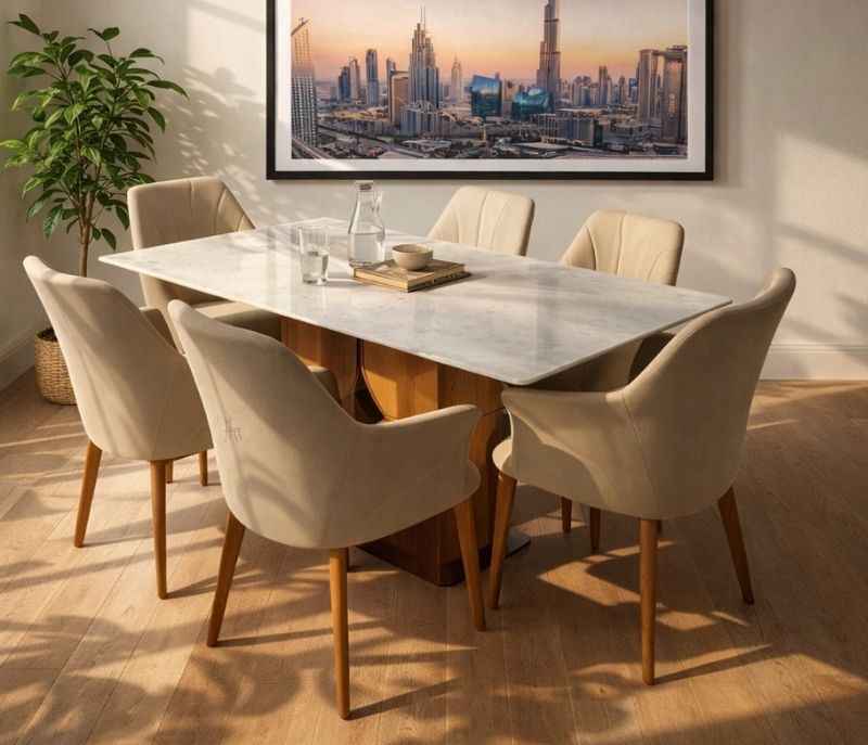 U92 + 2315 Dining set 1+6 Marble Top (SKN OTD)