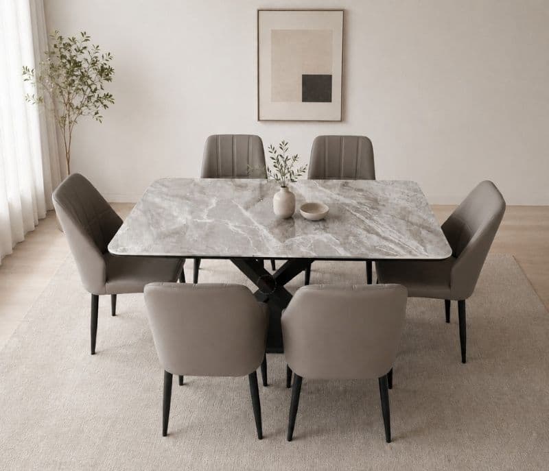 Imported Dining Set-C21-Italian Grey Table/63 Chair