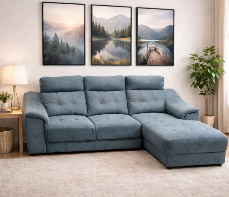 Petrio Signature 2+Lounger Sofa (Velvet suede, Blue)(HYD OTD)
