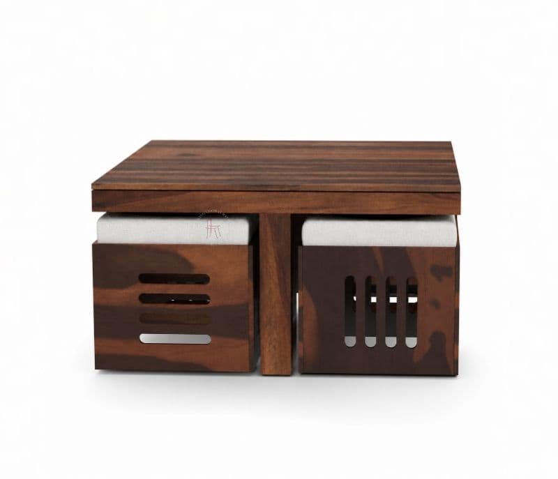 Image 6 for Odejia 4 Stool Center Table Solid Sheesham Wood With Cushions (SCV _PKU)