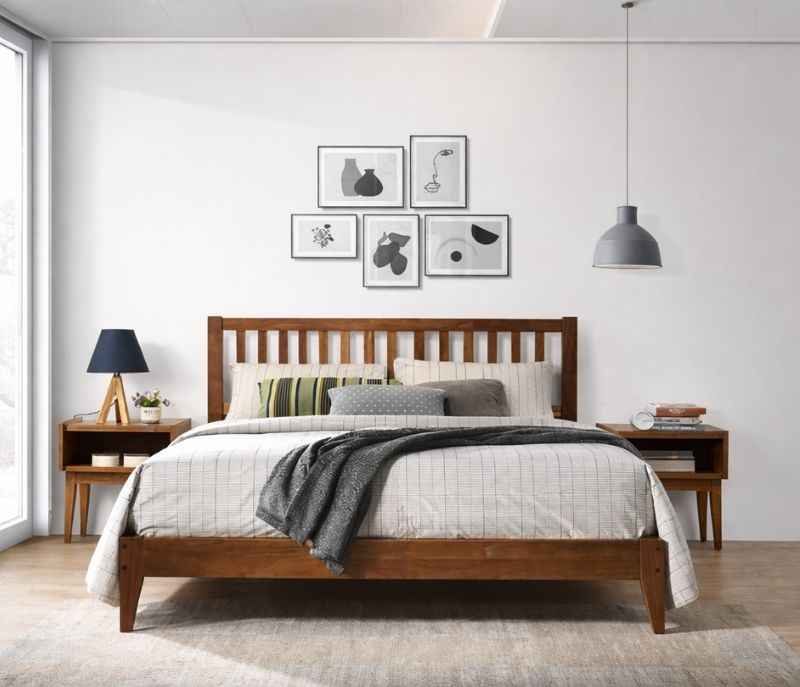 602000121- ESTRE Rohira Rubber Wood King Size Bed in Walnut Color UWAY (WH OTD)