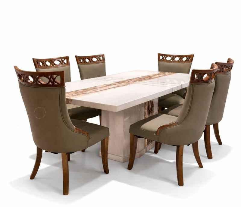 Image 3 for DT - 1061-1/3330 6 Seater Marble Dining Set with Premium Leatherette Upholstery